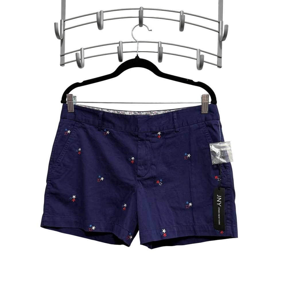 Jones New York‎ Womens Navy Blue Star Embroidered Chino Shorts Size 8 New
